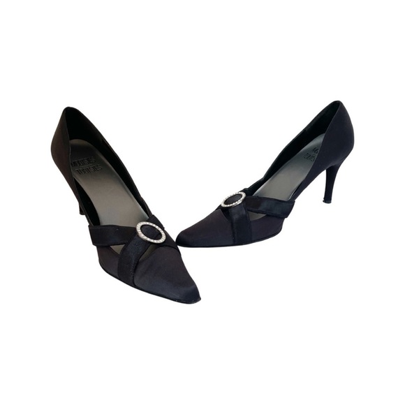 Mootsies Tootsies collection black satin and circle rhinestone LIDO heels 8.5 M - Picture 4 of 9